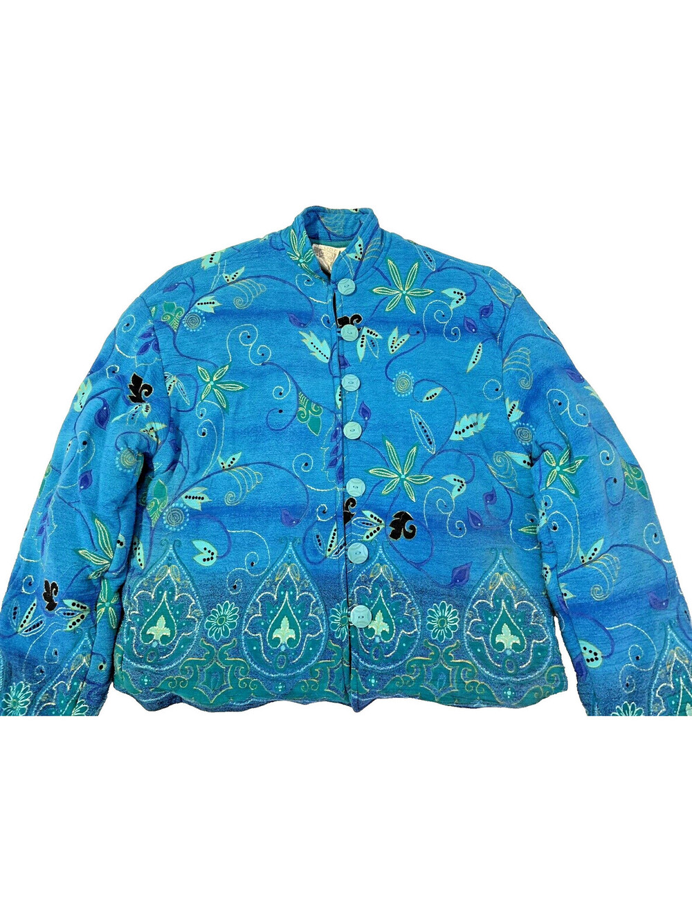 Globetrotter Fairy-Theme Jacket VTG Y2K Women's M Turquoise Colorful Puffy